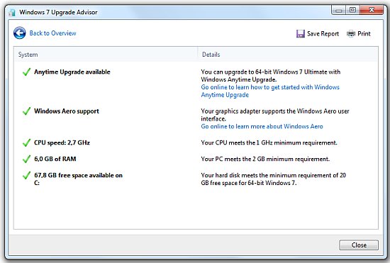 Microsoft Windows 7 Upgrade Advisor – požadavky pro systém